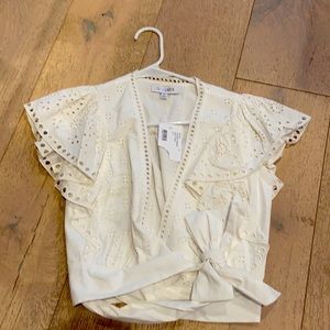 Intermix brand new white eyelet wrap top